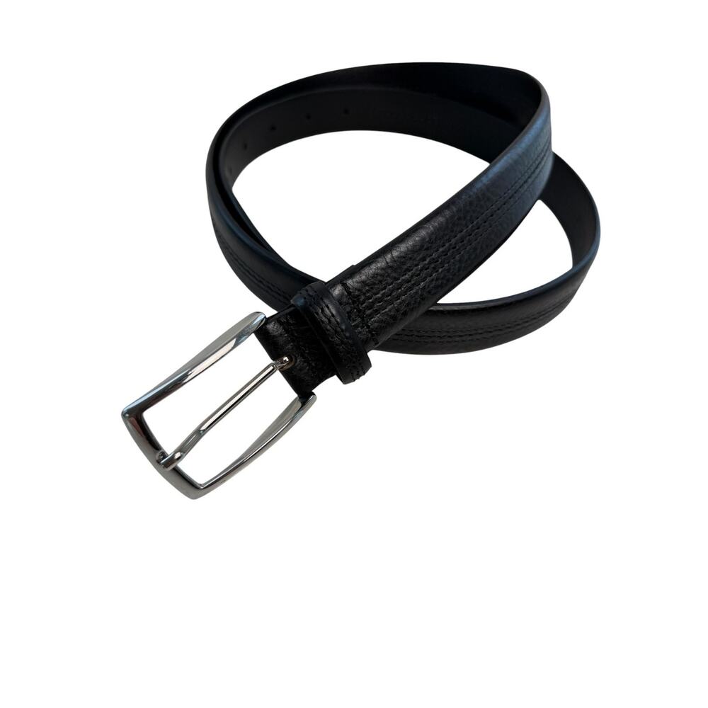 BROOKS BROTHERS Black Leather Belt Mens Silvertone Hardware Center Seam 38/95